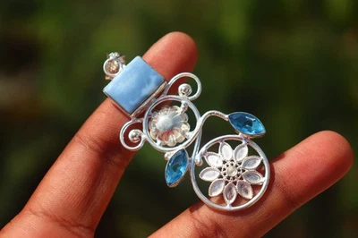 Authentic Blue Topaz  and Blue opal  925 silver pendant handmade for women - Image 1 of 2
