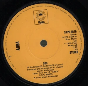 Abba Sos 7" vinyl UK Epic 1975 solid centre label SEPC3576 - Picture 1 of 2