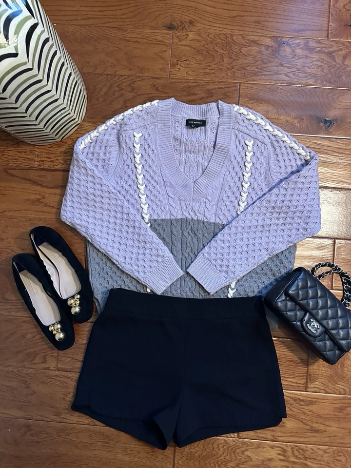 Suéter Pullover Club Monaco Púrpura Violeta Lavanda Bloque Talla M 87% Lana Foto 1 de 4