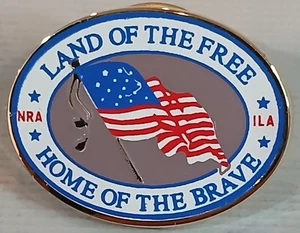 NRA ILA Land of the Free, Home of the Brave, Patriotic USA Flag 🇺🇸 Pin Pinback - Picture 1 of 3