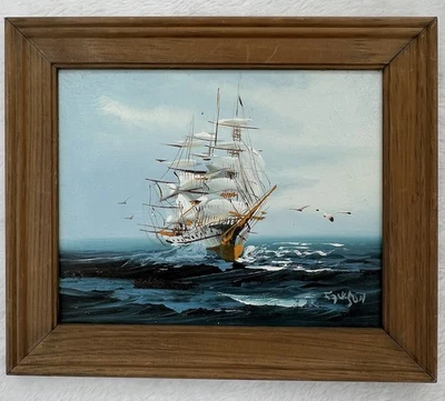 Hewitt R Jackson Original Oil Painting Clipper Ship At Sea Signed  Framed 8x10 - Image 1 of 4