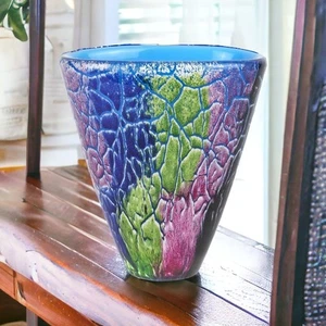 8" Blue and Green Murano Glass Abstract Oval Table Vase - Picture 1 of 7