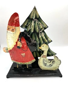 Portacarte di Natale Babbo Natale arte popolare in metallo lettere a Babbo Natale rustico dipinto a mano - Foto 1 di 10
