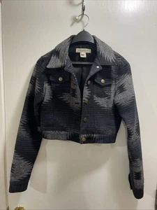 Damen Stetson Western Cropped Jacke Southwestern Gr. XS Blk Grau Knopf Gefüttert - Bild 1 von 9