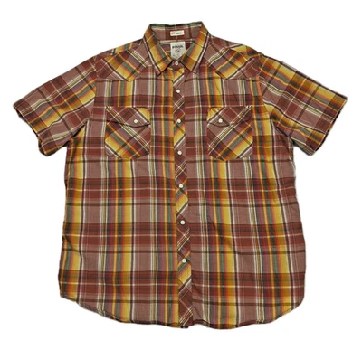 Fossil Button Front Camp Shirt Short Sleeve Mens XL 48" Plaid Orange Vintage Fit - Image 1 of 4