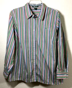 Lauren Ralph Lauren Women's 2X Blouse Multicolor Striped Logo Roll Tab Sleeves - Picture 1 of 6