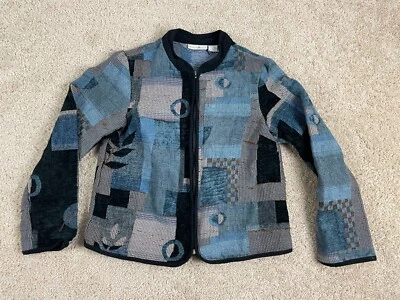 Chaqueta básica vintage Preswick & Moore para mujer pequeña cremallera completa estampado geométrico azul Foto 1 de 4