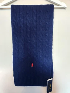 Sciarpa di lana unisex Polo Ralph Lauren maglia con cavi blu navy - Foto 1 di 2