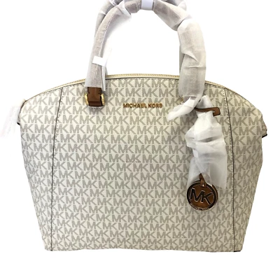 Bolso Bandolera Michael Kors RILEY Grande Firma Lona Recubierta Logo VAINILLA Nuevo Foto 1 de 4