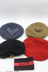 F x4 Vintage Beret/Cap Collection Inc RAF with Badges, Jardines, Schmidt etc