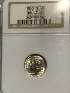 1955-S Roosevelt Dime NGC MS67W (WHITE) Silver Bullion Full Torch? “BEAUTIFUL” - Picture 1 of 4