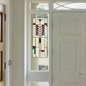 Stained Glass Window Panel Straight-lined Mission Ivory Prairie Style Minimalist - Picture 1 of 10