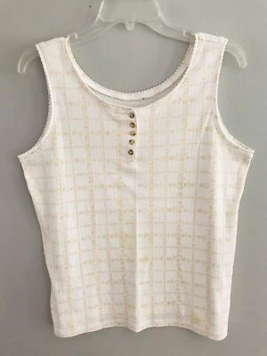 Camiseta sin mangas Classic Elements para mujer acanalada blanca beige talla mediana Foto 1 de 4