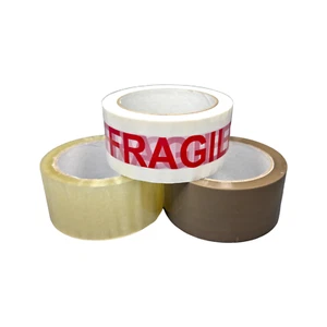 Clear & Brown Parcel Packing Tape Long Strong 66m Rolls Fragile Cardboard 1 6 12 - Picture 1 of 14