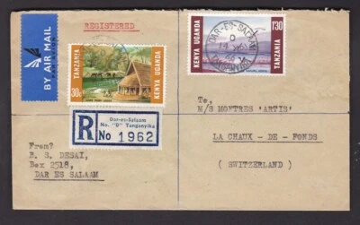 KUT África Oriental 1966 Tanganica reg. portada correo aéreo a Suiza Foto 1 de 2