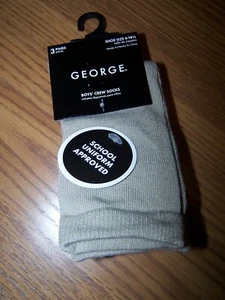 3 Boys GEORGE Crew Socks~Uniform Approved~Tan Black Navy~Shoe Size 6-10 1/2~NWT - Picture 1 of 3