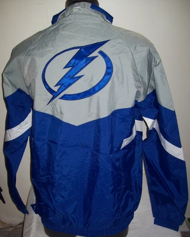 TAMPA BAY LIGHTNING Starter Jacket Nylon BLUE & GRAY Sewn Logos S XL Cover