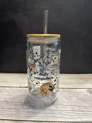 16 OZ. Vaso de café helado con tapa de bambú. Amor propio. Copa Boba. Vaso batido Foto 1 de 4