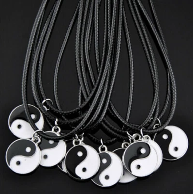 20件装时尚道教太极阴阳吊坠黑色皮革项链17.5英寸 — 第 1/4 张图片