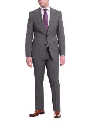 Napoli Slim Fit Solid Gray Two Button Half Canvassed Wool Suit - Image 1 of 4
