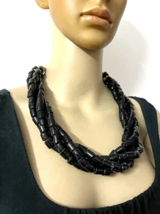 N6349 BOLD Ethnic Black Glass Multi Strand Handmade Necklace India Women Jewelry - Picture 1 of 10