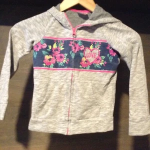 Danskin Girls Long Sleeve Zip Up Jacket Size XS (4-5) GRAY PINK LOVE  - Picture 1 of 4