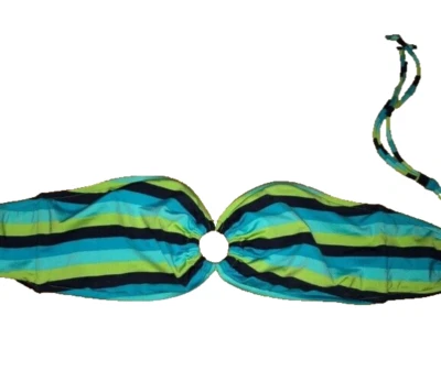 Top de bikini mediano azul marino antiguo rayas verdes y azules Foto 1 de 4