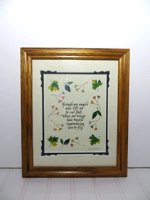 Poema caligrafía firmado por artista y acuarela florales alfombrilla personalizada con marco de madera Foto 1 de 4