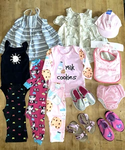 13 pc. Baby Girl 12 M Clothes Size 5/6 Shoes 1st Birthday Hat Bib Some NWT - Picture 1 of 24
