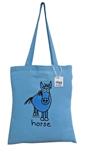 BOLSO REUTILIZABLE: Lindo bolso de mano de algodón azul cielo HORSE. Regalo ideal. - Imagen 1 de 16