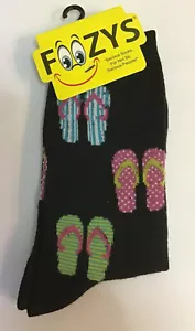 Beach Flip Flops Sandals Shoes Sun Summer Black Socks Foozys Women's - Picture 1 of 4