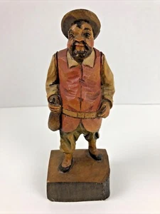 Vintage Hand Carved Detailed Wooden Man Approx. 6.5” Tall Unmarked Folk Art - Picture 1 of 8