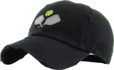 Pickleball Vintage Adjustable Black Distressed Pickleball Dad Hat by KB Ethos - Image 1 of 3