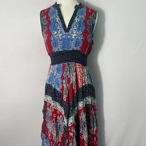 New Bila Womans Maxie Dress Sleeveless Hippie Bandana Kerchief Style Blue NWT - Picture 1 of 14