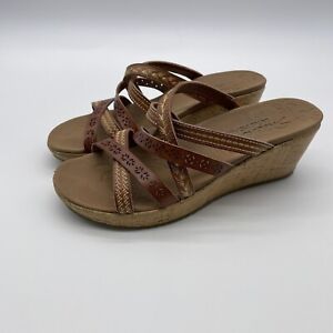 Skechers Beverlee Tiger Posse Wedge Sandals Women Size 6  Slip On Strappy Brown