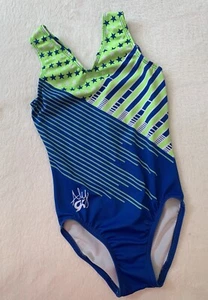 Aly Raisman GK ELITE Gymnastics Leotard STARS~N~STRIPES Blue GREEN Leo Tank  CM - Picture 1 of 6
