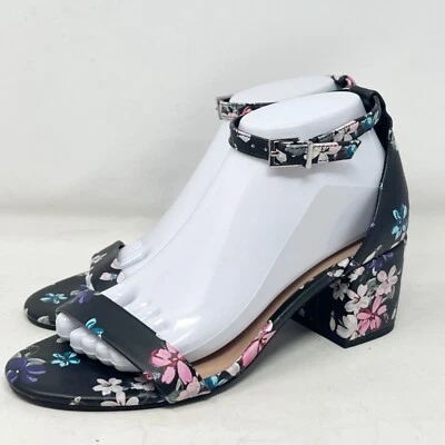Call It Spring Black Floral Chunky Heel Sandal Size 8 NEW - Image 1 of 4