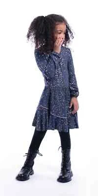 IMOGA GIRLS DRESS PAULA SPARROW  BLUE LONG SLEEVE BIRDS LONG SLEEVE JERSEY SZ 7 - Image 1 of 4