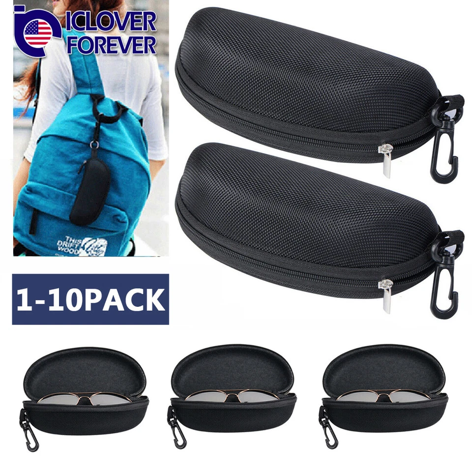 Paquete de 1-10 gafas estuche rígido caja gafas de sol protector carcasa cremallera clip para cinturón Foto 1 de 4