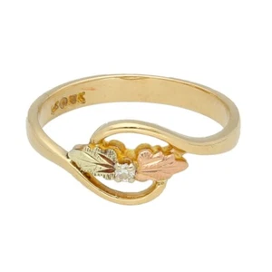 10Carat Yellow & Rose Gold 0.04ct Diamond Solitaire Ring W/ Leaf Detail (Size N) - Picture 1 of 3