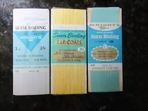 3 Vtg Seam Rayon Seam Binding Yellow Blue White 3 Yds each Wrights JP Coats NIP - Picture 1 of 2