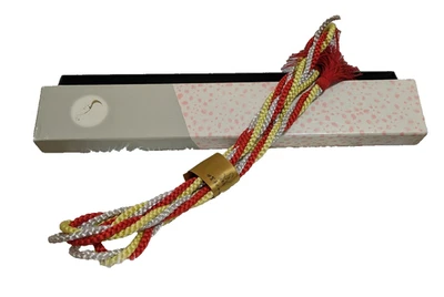 Japón Kimono Obi Cinturón Accesorio Color Rojo Amarillo Blanco Cordón Obijime Usado Foto 1 de 4