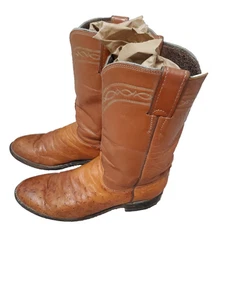 Justin 3021 Men's Exotic Roper Boots Cognac Smooth Authentic Ostrich 7D - Picture 1 of 7