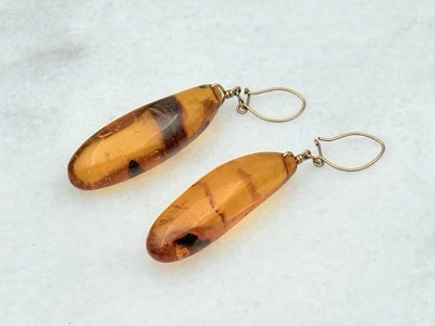 Vintage Gold Filled Wire Cognac BALTIC AMBER Dangle Earrings - Image 1 of 3