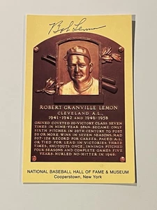 Bob Lemon handsignierte Gold Hall Of Fame Plakette Postkarte Autogramm - Bild 1 von 2
