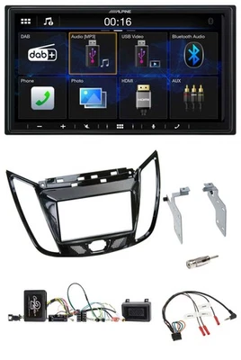 Alpine Bluetooth 2DIN Lenkrad DAB USB Autoradio für Ford C-Max Kuga Klavierlack - Bild 1 von 4