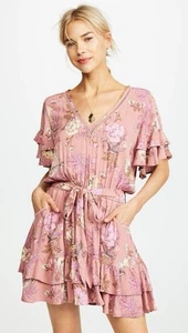 Spell & The Gypsy Rosa Play Dress Pink Floral Frill Mini Boho Designer Size XS - Picture 1 of 15