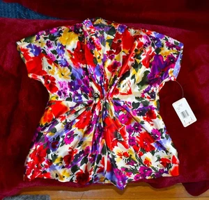 Blusa floral vibrante Anne Klein para mujer 100 % seda talla 2 cremallera lateral nueva con etiquetas - Imagen 1 de 7