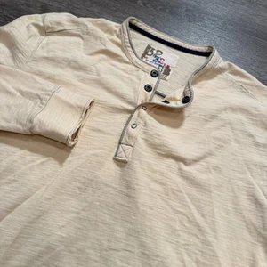 32 Bar Blues Shirt Mens Large Yellow Snap Henley Long Sleeve Pullover Cotton - Picture 1 of 11