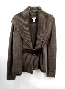 SOFT AROUND Cárdigan Abierto Chal Suéter Mujer Pequeño Marrón Mezcla Lana Cinturón - Imagen 1 de 11